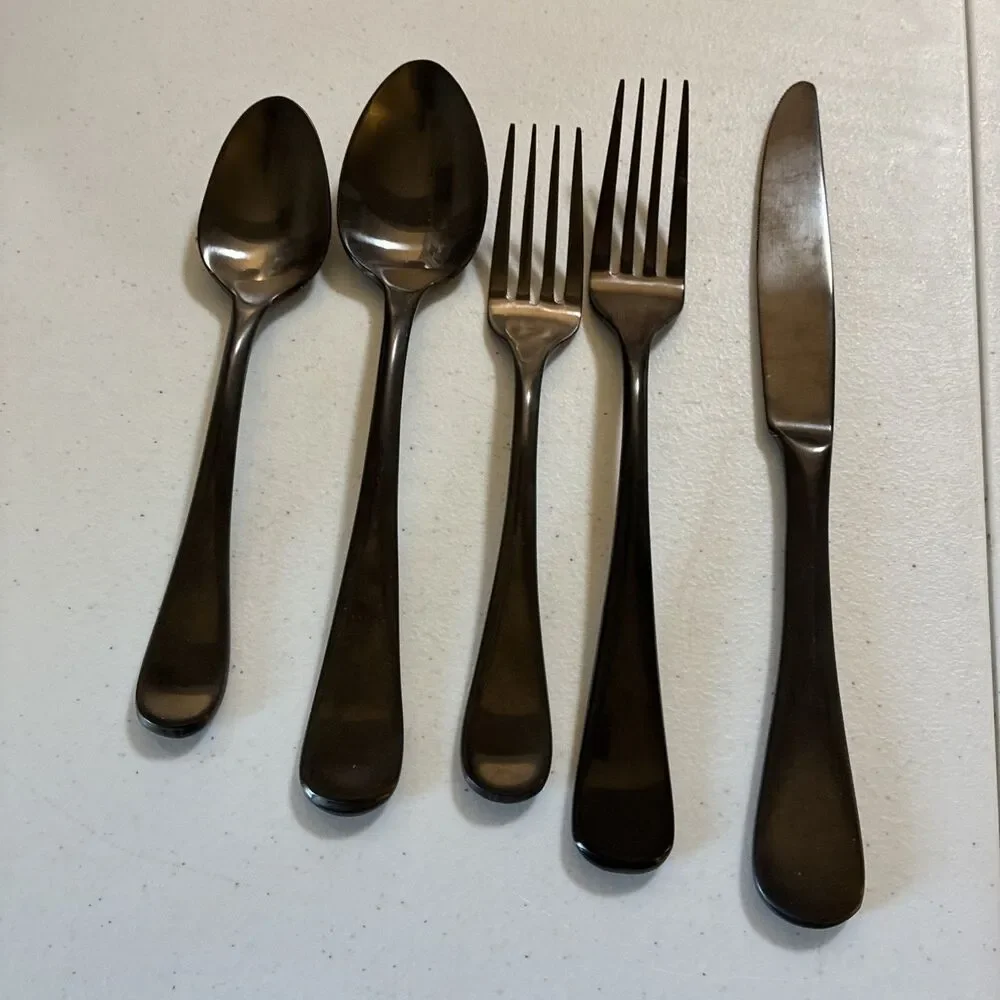 Restoration Hardware RH Flatware Cutlery Set 5 pc Baguette Rumble Antique Finish
